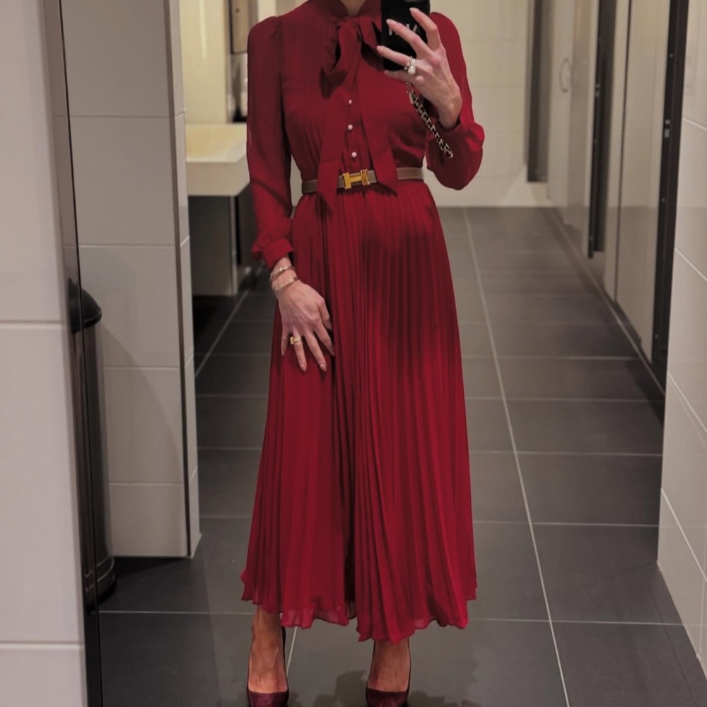 Self-Portrait Burgundy Long Sleeve Dress